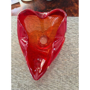 Blown glass vintage bowl, candy dish, Red Heart Shaped Glass One Size